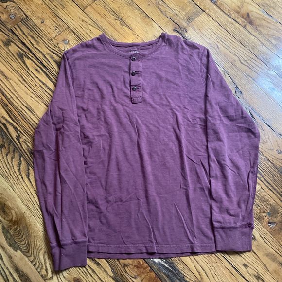 J Crew Red Henley Long Sleeve Size Large T Shirt - Picture 1 of 6